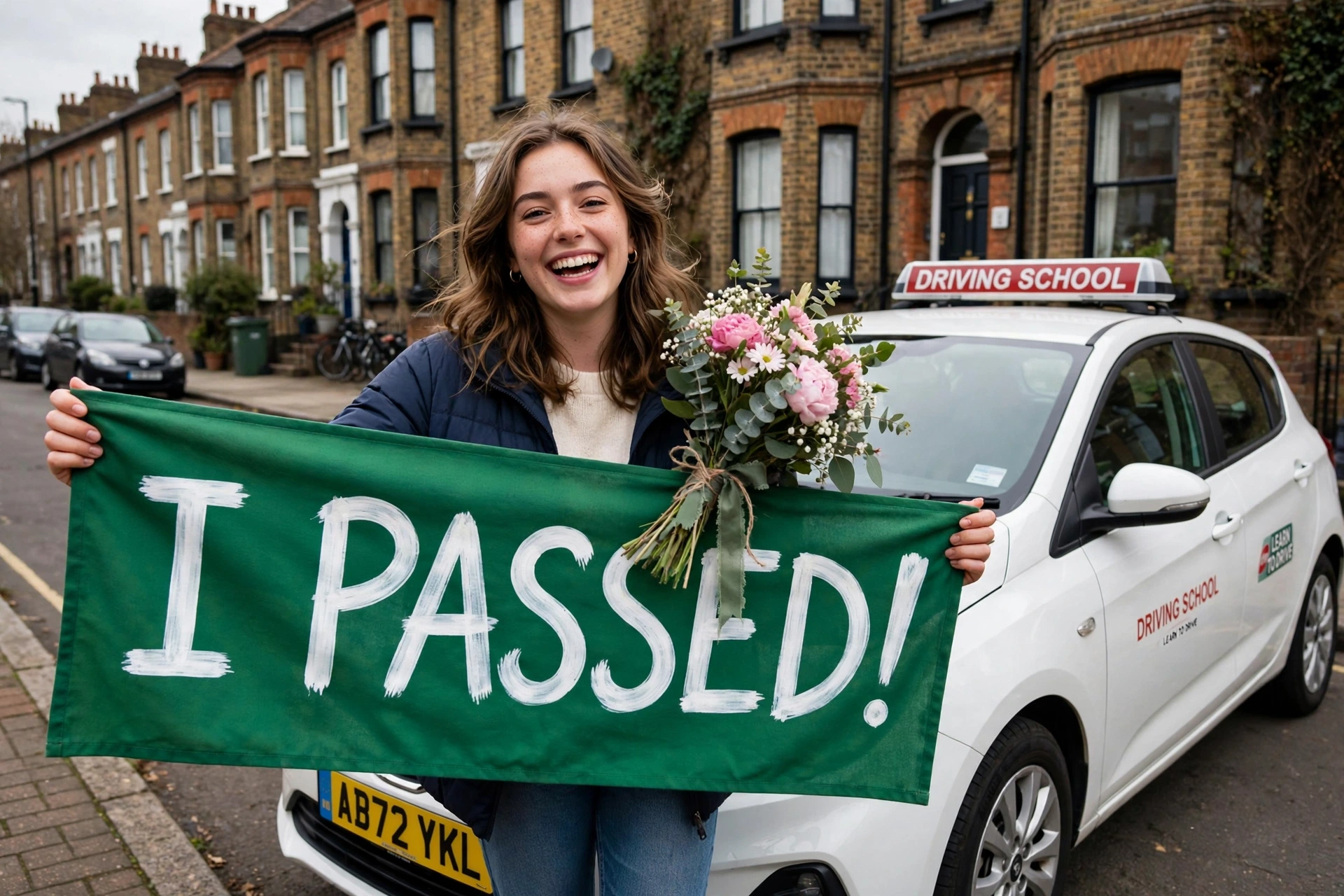 Happy student passed driving test Red2Green